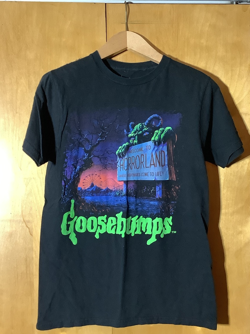 Goosebumps “Welcome to Horror Land” black tee, size medium